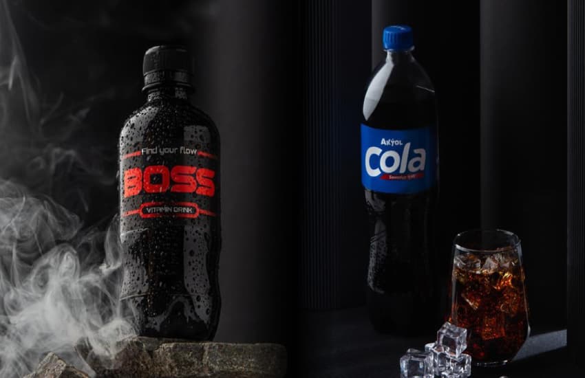 Bottles with juices and energy drinks